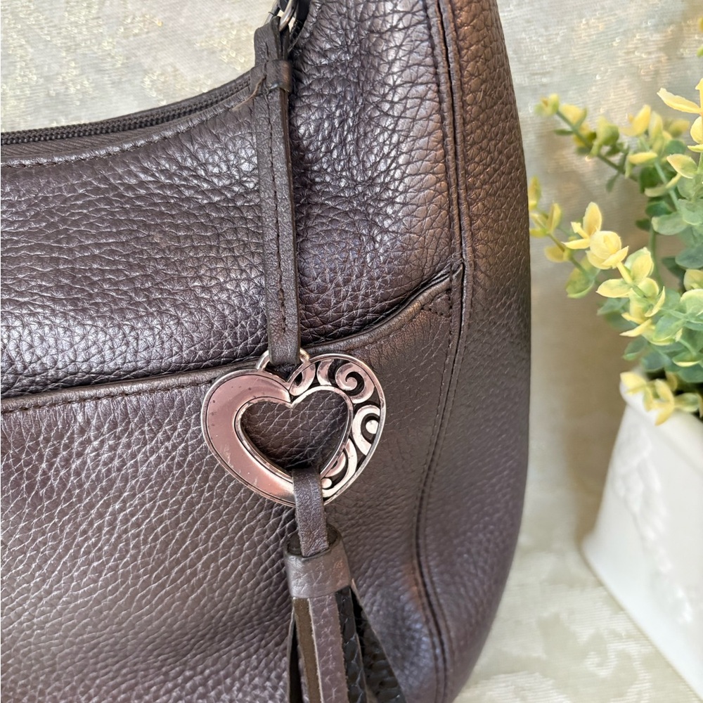 Brighton Barbados Pewter Pebbled Leather Hobo Bag with Heart Charms - Picture 6 of 16